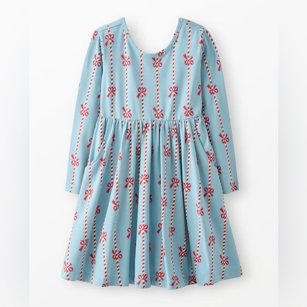 Hanna Andersson Blue Dress with Red Candy Cane Pattern